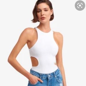 Bayse Brand Crew Neck Side Cut Out Bodysuit - White - Medium